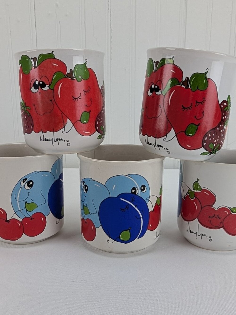 Vintage Nancy Lynn Coffee Mug Lot of 5 Anthropomorphic Happy Fruit